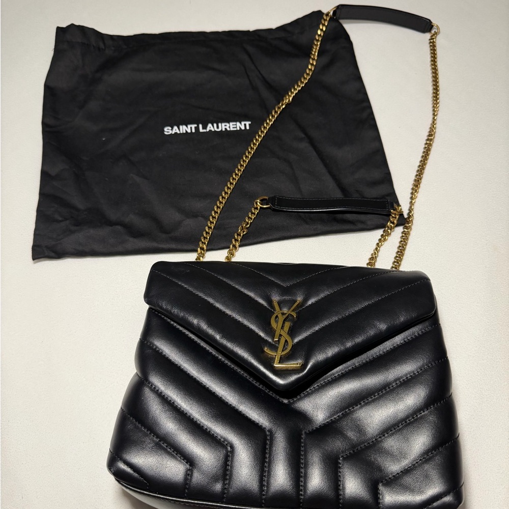 Saint Laurent Black Chevron Shoulder Bag Small